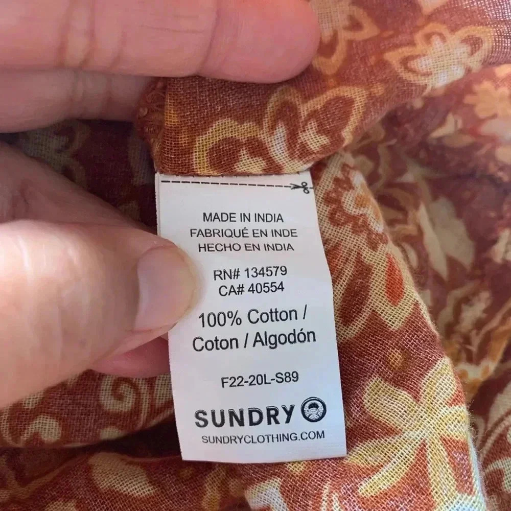 🩵SUNDRY Sienna Flutter Sleeve Blouse Size Boho Prairie Cottagecore Large - Picture 12 of 13